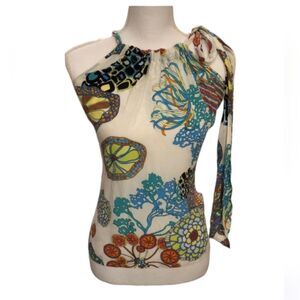 TRINA TURK x BANANA REPUBLIC 100% Silk Sleeveless Tie at neck Floral Blouse